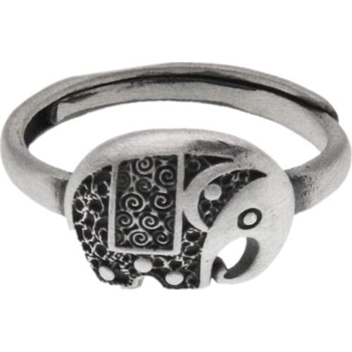 BOCAI New 2021 Fashion S999 Pure Silver Retro Elephant Ring Female Open Cute Animal Romantic Personality Woman Ring