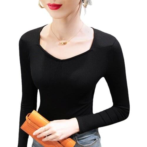 2021 Autumn and Winter New Interior Bottoming Shirt Foreign Style Blouse V Neck Long-sleeved Blouse Womens Clothing