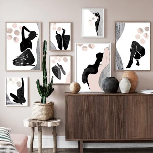 Nude Woman Black And White Modern Abstract Wall Art Canvas Painting Nordic Posters And Print Wall Pictures For Living Room Decor