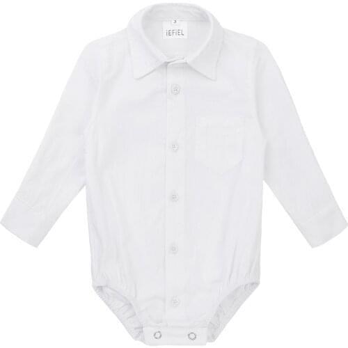 Infant Baby Boy Formal Gentleman Shirt White Newborn Boys Wedding Party Clothes Toddler Kids Long Sleeve Body Jumpsuit Rompers