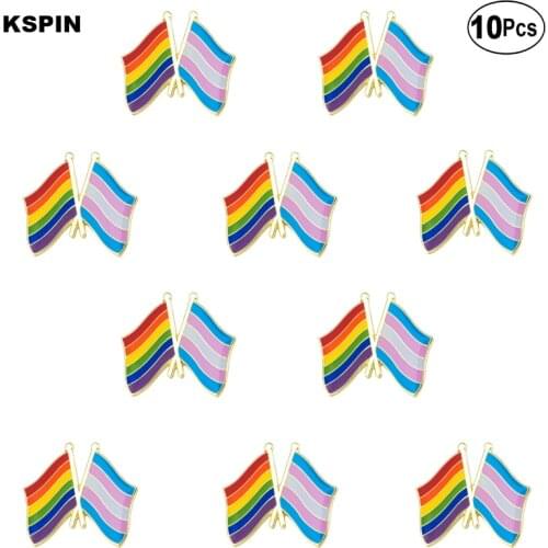 Rainbow & Transgender Pride Heart Shape Lapel Pin Flag badge Brooch Pins Badges 10Pcs a Lot