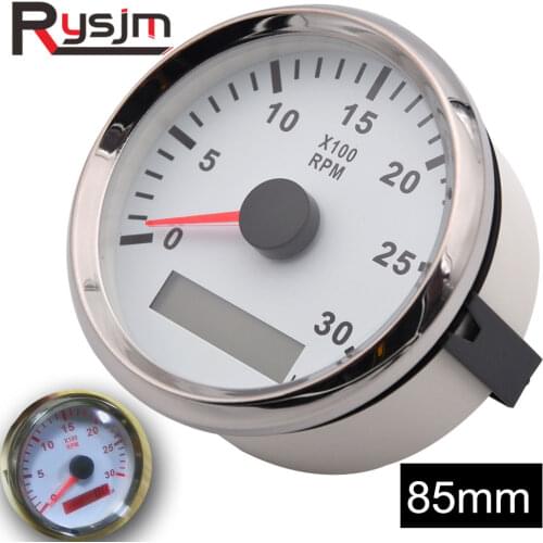 85mm Tachometer Car Motorcycle Boat Tacho Sensor Marine Tacho Meter with LCD Hourmeter 0 - 3000 RPM Meter 12V 24V Red Backlight