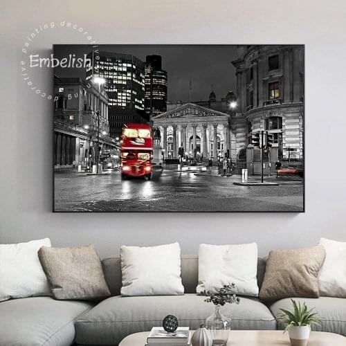 Embelish 1 Pieces London Red Bus City Landscape Wall Art Pictures For Living Room Modern Home Decor HD Canvas Painting Artworks
