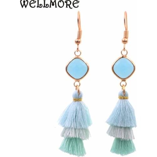 WELLMORE Fringed Statement Tassel earrings Bohemian Drop Dangle Earrings crystal with tassel earrings for women