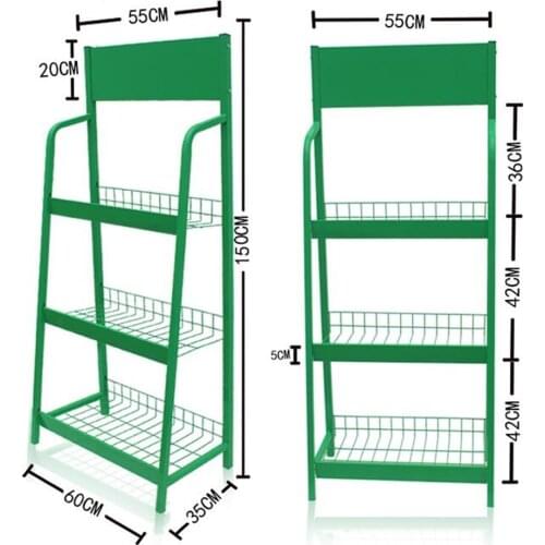 Green custom logo mark name iron floor shelf POP car gas station display rack