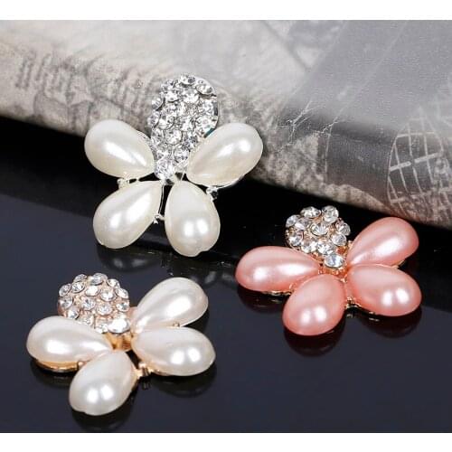 2017New 100Pcs Water Drop Pearl Five-Petals Flower Rhinestone Buttons for DIY Hair Accessories or Phone Case Decoration ZJ91