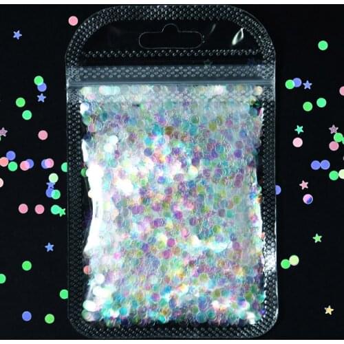 White Rainbow Chunky Glitter 5-6g/bag 12 design Clear Artic White Iridescent Shift 4 Point Star /Round Nail Glitter, #T177