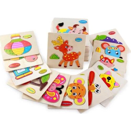Kids Hand Grab Board 3D Puzzle Wooden Toys for Children Cartoon Animal Wood Jigsaw Toddler Baby Early Educational Learning Toy