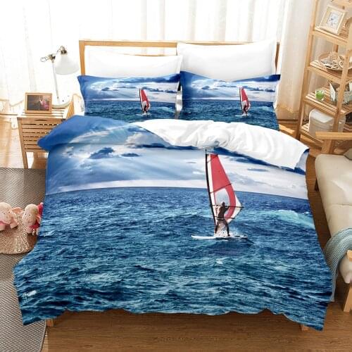 Seaside Scenery Bedding Set Single Twin Full Queen King Size Ship Sailboat Bed Set Childrens Kid Bedroom Duvetcover Sets 19