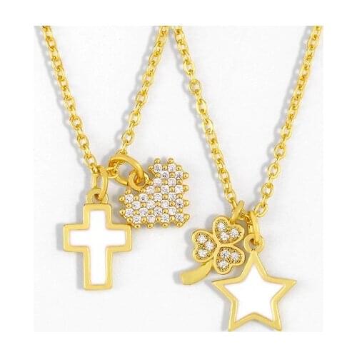Cross star micro pave cz zircon cubic zirconia necklace copper Clavicle gold plated Snake Chain Choker Pendant vn34w