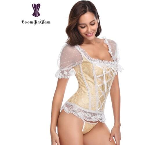 Fashion Princess Style Dance Wear Costumes Women Lingerie Body Shapewear Lace Corset Top Short-Sleeve Corsets And Bustiers 943