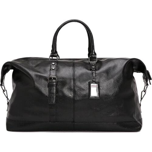 LAOKSI Men Leather Travel Bags With Front Pocket Big Capacity Shoulder Bag High Quality Black Brand Casual Travel Handbag