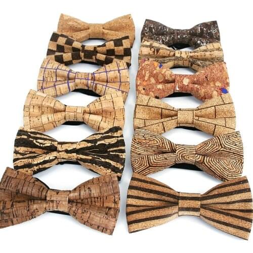 Brand New Luxury Cork Wood Mens Bow Tie Wooden Stripe Bow Ties Handmade Plaid Bowtie For Men Wedding Party Accessories Neckwear