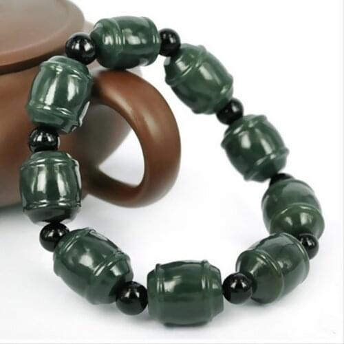NATURAL DARK GREEN HETIAN NEPHRITE BRACELET TRANSPORT BEAD HAND STRING BRACELET BANGLES FASHION MEN WOMENS JADES JEWELRY
