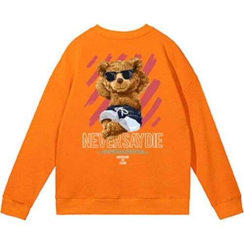 QSuper 2021 New Design Autumn&Winter Mens Sweatshirts O-Neck Bear Print Hip Hop Sweatshirt Cute Cartoon Image Man Clothing
