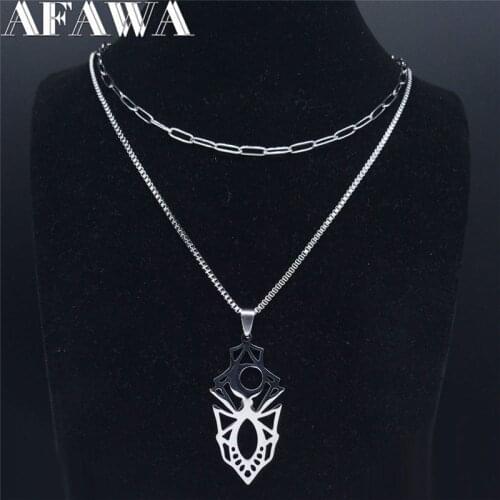 2PCS AFAWA Spider Moon Stainless Steel Punk Necklace Women Silver Color Layered Statement Necklace Jewelry colar N4173S02