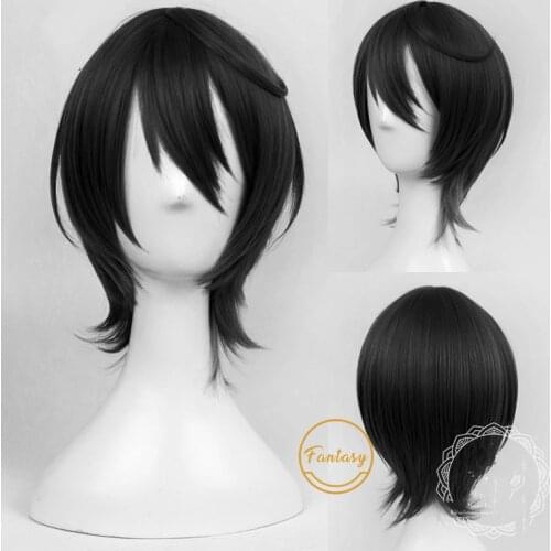Sakuma Ritsu Anime Ensemble Stars Cosplay Wigs Short Black Heat Resistant Synthetic Hair Wig + Free Wig Cap