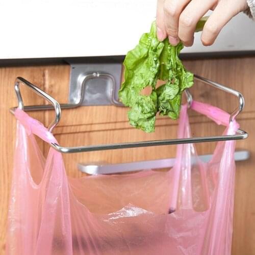 Hanging Stainless Steel Trash Bag Holder Closet Garbage Storage Bags Rack For Kitchen Storage Cupboard Organizer Accessories