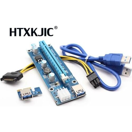 10pcs VER006C Blue 1x to 16x PCI Express Riser Card PCI-E Extender 60cm USB 3.0 Cable SATA to 6Pin Power for BTC Miner