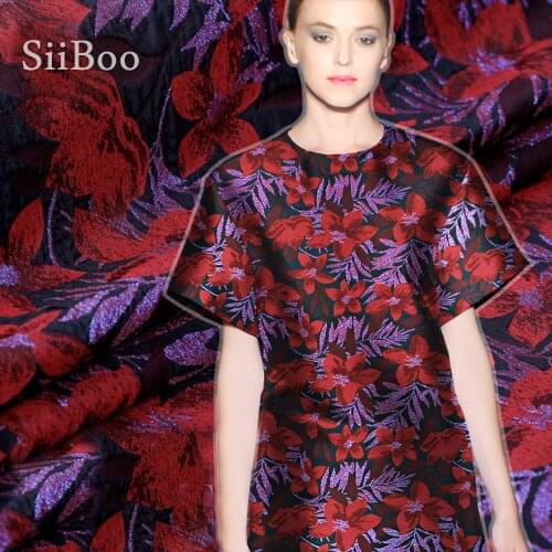 Luxury Purple red floral plant metallic jacquard brocade fabric for dress coat tissue tela tecidos stoffen SP4564 free shipping