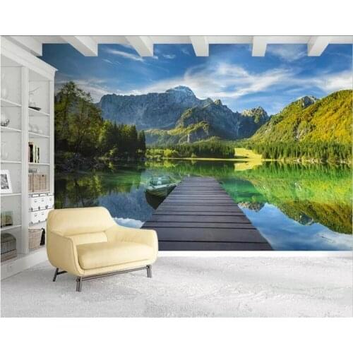 Custom 3D Photo Mountain lake landscape background Living Room Bedroom Murals decorate 3d Self Adhesive wallpapers Waterproof