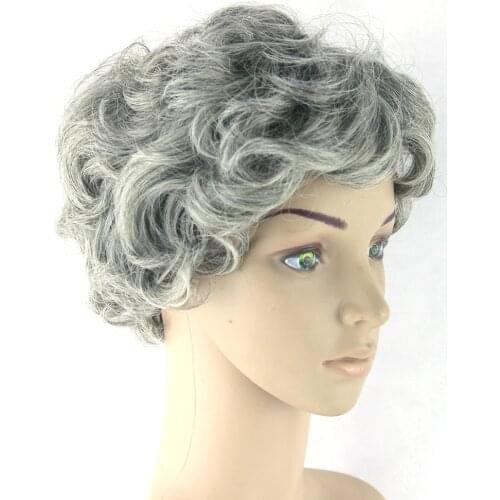 Gray Hair Short Women Wig Black Mix White Synthetic Hair Heat Resistant Hair Curly Grey Wigs