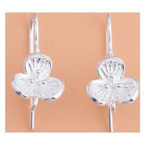 925 sterling silver retro flower earring accessories three leaf flower ear hook handmade DIY material to make earring accessorie