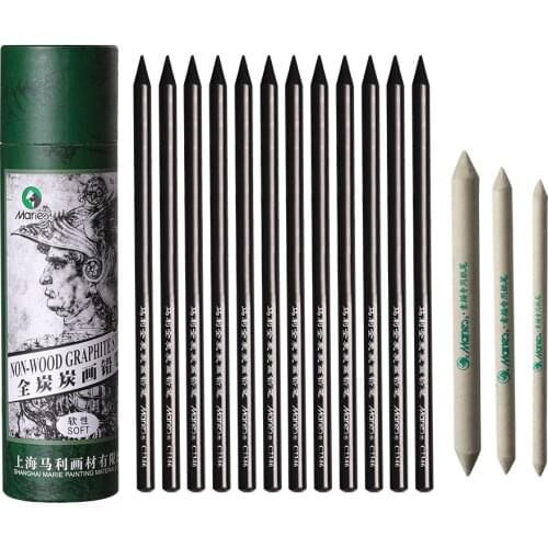 Marie’s Woodless Compressed Graphite Charcoal Pencils 24PCS With 3 Paper Pen Professional Drawing Sketch for Beginners Artists