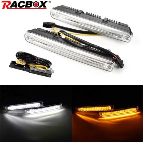 2Pcs Universal Cars Led Daytime Running Light Waterproof COB White yellow Streamer lamp DRL signal Turning light car styling