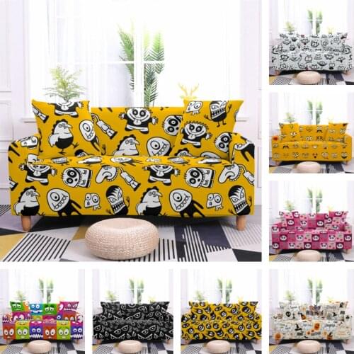 Cartoon Halloween Elastic Universal Slipcover Funny Face Sofa Cover All-Inclusive Anti-Slip Couch Cover Towel For Living Room