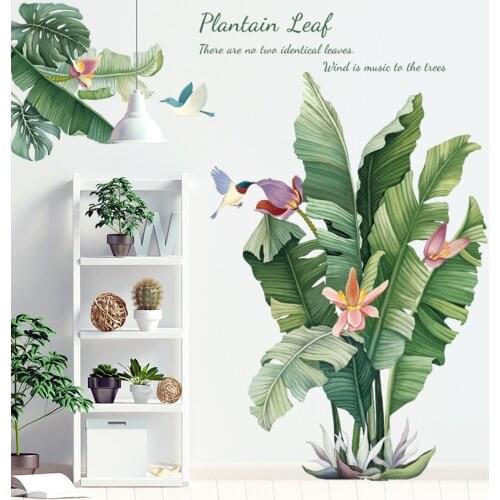 Waterproof Tropical Green Leaf Wall Sticker Banana Plant Wall Paper Flower Wall Art for Bedroom Living Room Wall Decor Sticker
