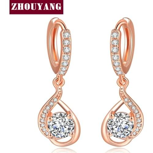 Top Quality Cubic Zirconia Rose Gold Color Drop Earrings Austrian Crystal ZYE685 ZYE686