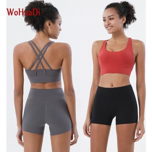 WOHUADI Summer Short yoga Set Double Sided Nylon Gym Clothing Cross Sports Bra High Waist Leggings Fitness Running Sportswear