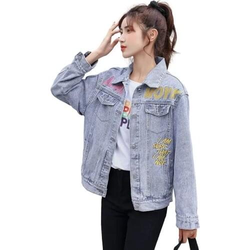 2021 Spring Autumn New Cowgirl Jackets Embroidered Letters Cowboy Coat Large Size 5XL Short Denim Women Jacket Jeans Top L692