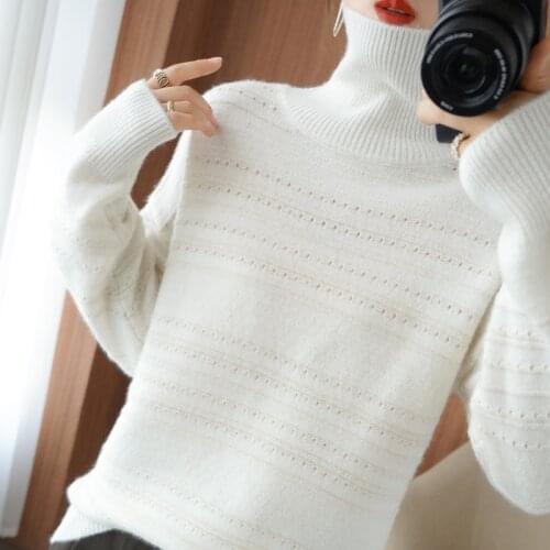 Ladies pullover 2021 winter new casual solid color 100% wool sweater oversized turtleneck cashmere sweater thickened womens top