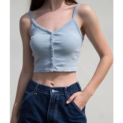 Women Button Up Crop Camis Top