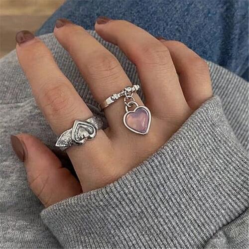 Vintage Metal Belt Love Heart Rings for Women Punk Elegant Geometric Pendant Ring Y2K Jewelry Fashion Simple 90s Party Gifts New
