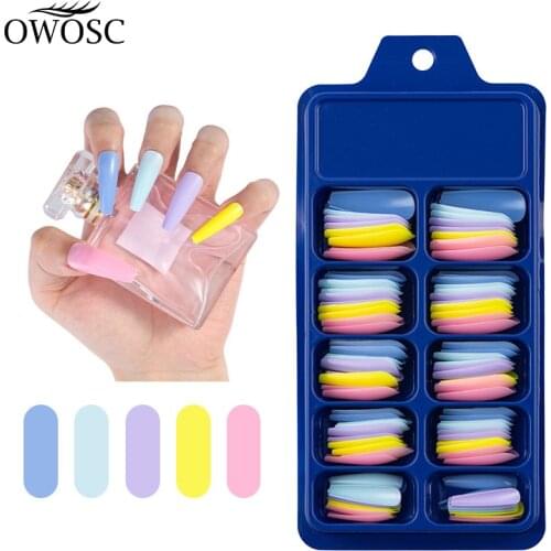 100Pcs Candy Colors Long Ballerina Fake Nails Natural Coffin Press on False Nail Art Tips ABS Full Cover Nail Decor Manicure