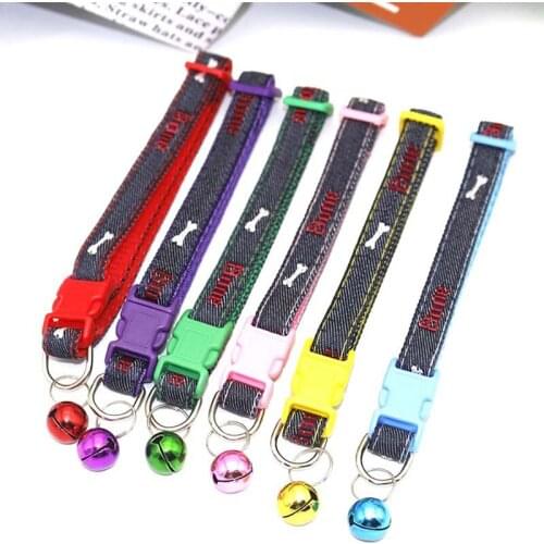 2pc Cat Traction Collar Accessories Pet Dog Supplies Waterproof Denim Dog Collar with Bells Anti-lost Pet Collar Dog Accessories