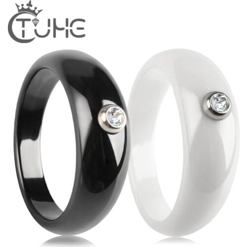 2018 Width Different Women Rings Plus Little Big CZ Crystal 4mm & 7mm Width Alien Shape Ceramic Rings Anniversary Gift Jewelry