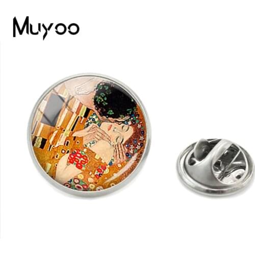 2019 New Vintage Gustav Klimt The Kiss Lapel Pin Handmade Glass Cabochon Klimt Art Women Men Jewelry Collar Pins Gifts