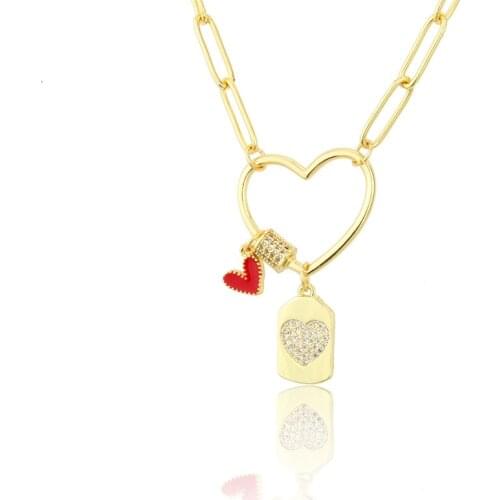 2021 New Fashion Necklace Hollow Alloy Love Red Heart Necklaces for Women Elegant Buckle Choker Collar Party Gift Jewelry