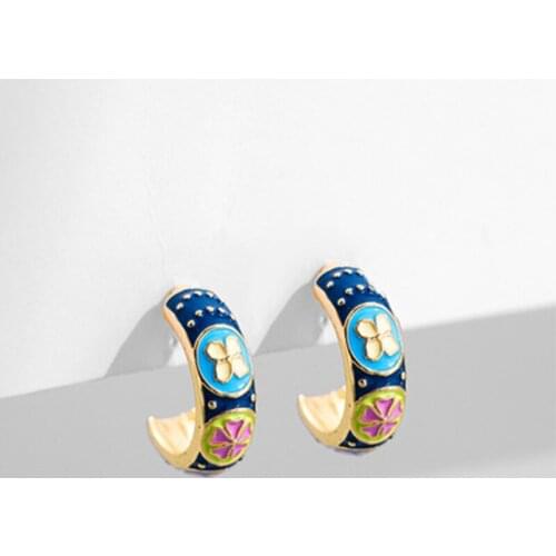 2021New Fashion Vintage Circle Flower Drop Earrings For Women Bohemian Round Pearl Statement Drop Earrings Party Enamel Jewelry