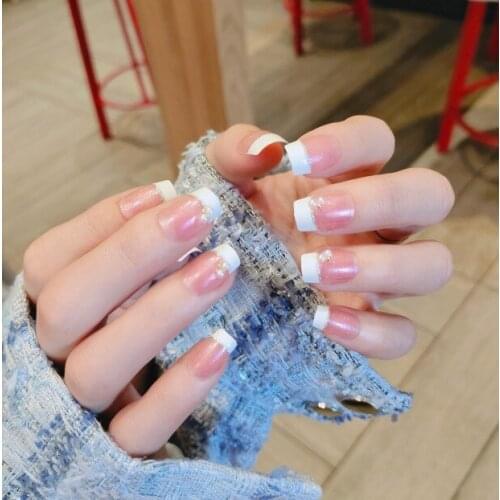 24pcs Pearl Inlaid Nail Patch Glue Type Removable Long Paragraph Fashion Manicure Save Time False Nail Patch NE