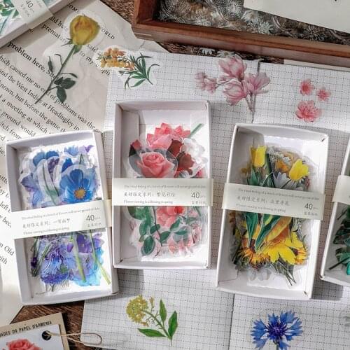 40pcs Boxed pvc Waterpoof Scrapbooking Stickers Small Flowers Floral Set For Diary Album Notebook Planners Card Making Calendars