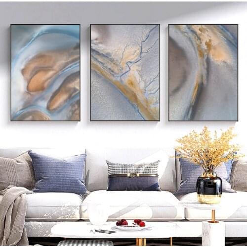 Abstract Minimalism Nordic Golden River Watercolor Clouds Silk Canvas Painting Poster Light Luxury Wall Home Decoration