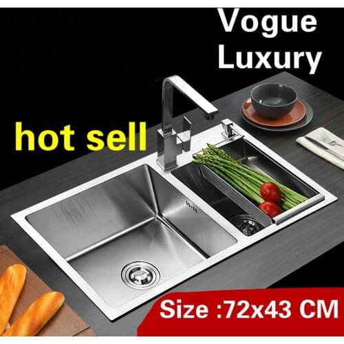 Free shipping Apartment luxury kitchen manual sink double groove standard durable 304 stainless steel hot sell 72x43 CM