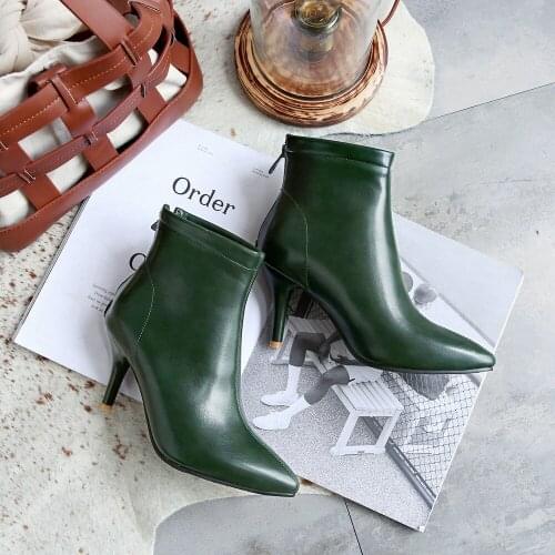 Fashion Pointed Toe fine Heel Women Boots Ankle Boots Women Shoes Zipper Cheap High Heel Boots Size 32-43 Botas de mujer 2020new