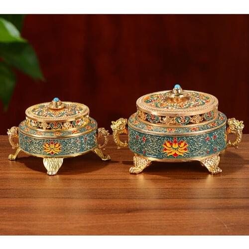 Buddhist incense burner for Buddha plate cloisonne enamel painted lotus incense burner auspicious copper incense burner