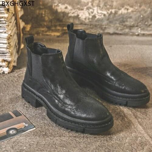 Black Chelsea Boots Man Leather Casual Shoes Men Motorcycle Boots for Men Male Ankle Boots Men Outdoor Shoes for Man 2021 Sapato
